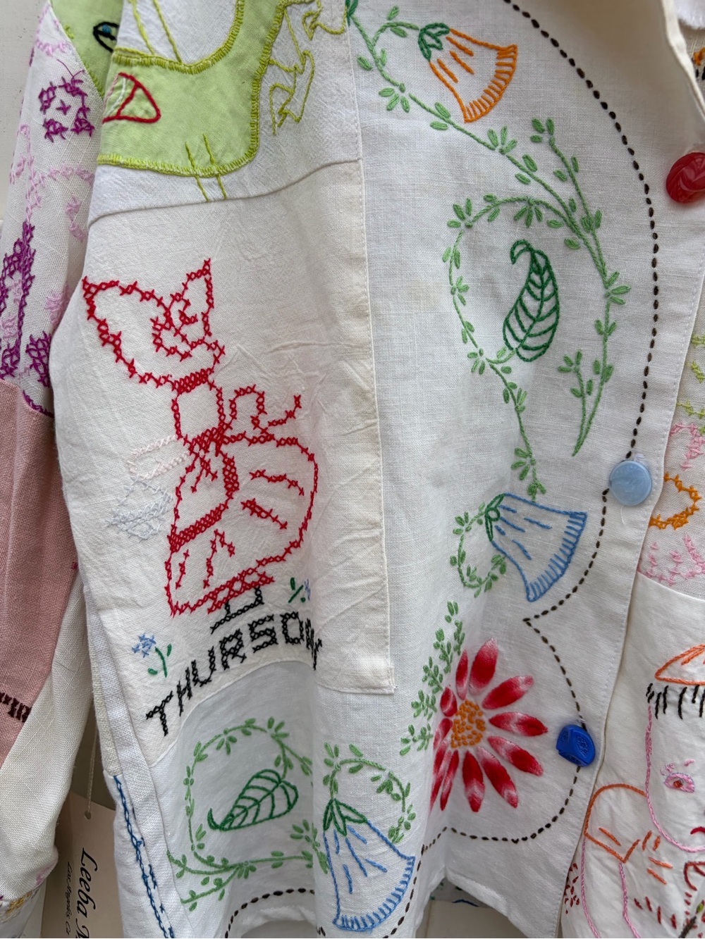 NWT Leeba Marks Dead Stock Vintage Tablecloth Hand Embroidered Blouse Cottage - Picture 2 of 15